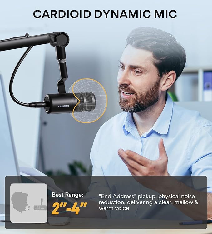 MAONO XLR Podcast Microphone Cardioid Studio Dynamic Mic for Vocal Recording Streaming Voice-Over Voice Isolation Technology Metal Mic Works for Audio Interface Mixer Sound Card-PD100