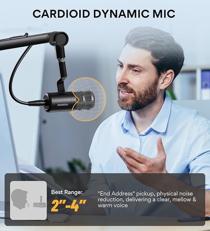 MAONO XLR Podcast Microphone Cardioid Studio Dynamic Mic for Vocal Recording Streaming Voice-Over Voice Isolation Technology Metal Mic Works for Audio Interface Mixer Sound Card