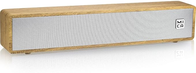 MICA Computer Speakers Vintage Wired Computer Sound Bar Retro Wooden Mini Soundbar 3.5mm Aux Connection USB Powered PC Speakers for Desktop Monitor Laptop Tablets (Yellow)
