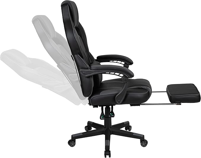 BizChair Black Gaming Desk with Cup Holder/Headphone Hook/Monitor Stand &amp Black Reclining Back/Arms Gaming Chair with Footrest