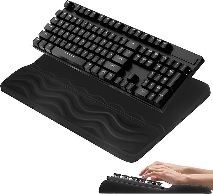 HONGZHONG Keyboard Stand with Wrist Rest Extra Large Computer Wrist Support Pad Comfy Ergonomic Keyboard Riser Holder for Relieve Hand Pain Black (Wave Type)