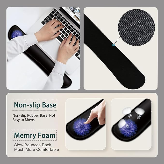 Large Mouse Pad Ergonomic Mouse Pad with Wrist Rest and Keyboard Wrist Rest 4 in 1 Set 31.5 x11.8 inch Extended Desk Pad for Home Office Watercolor Purple Flowers Pattern Black xxl Gaming Mouse Mat