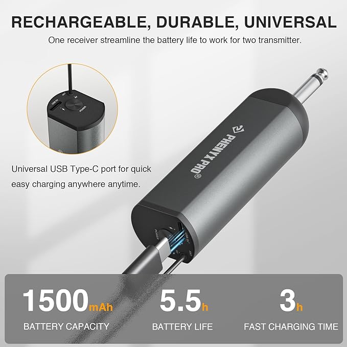 Phenyx Pro Dual Digital Wireless Microphone System w/Handheld Dynamic Microphone Bodypack Transmitter Mini Receiver 2x15 UHF Frequencies Headset/Lapel Mic for Singing (PDP-2-1H1B)