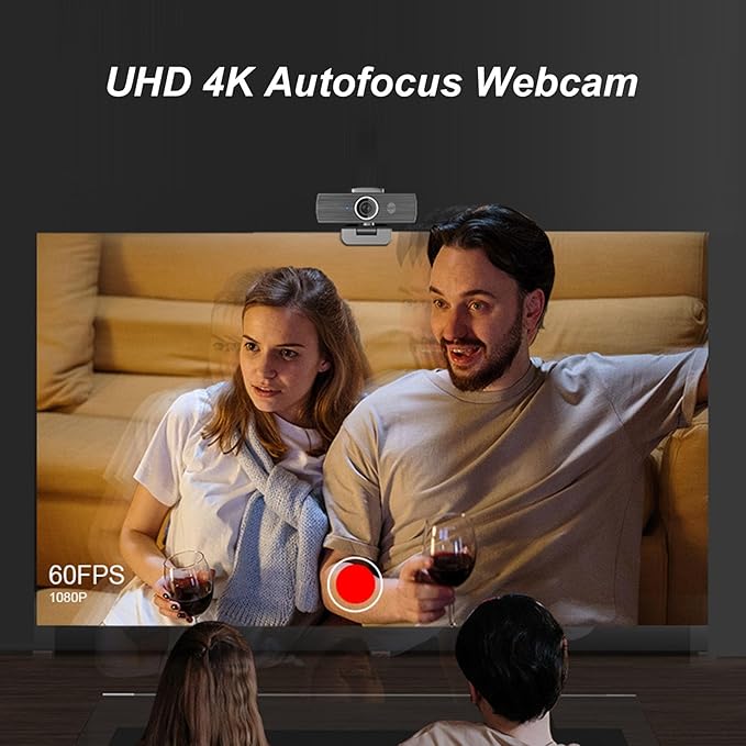 4K USB Webcam with Stand - 8MP UHD 3840x2160 Auto Focus Camera with Built-in Noise Reduction Microphone Wide 90° Angle for Video Conference Streaming and Podcast