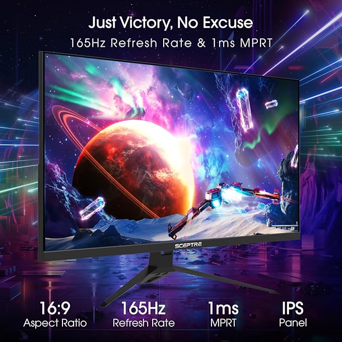 Sceptre IPS 24” Gaming Monitor 165Hz 144Hz Full HD (1920 x 1080) FreeSync Eye Care FPS RTS DisplayPort HDMI Build-in Speakers Machine Black 2020 (E248B-FPT168)IPS 24 165Hz