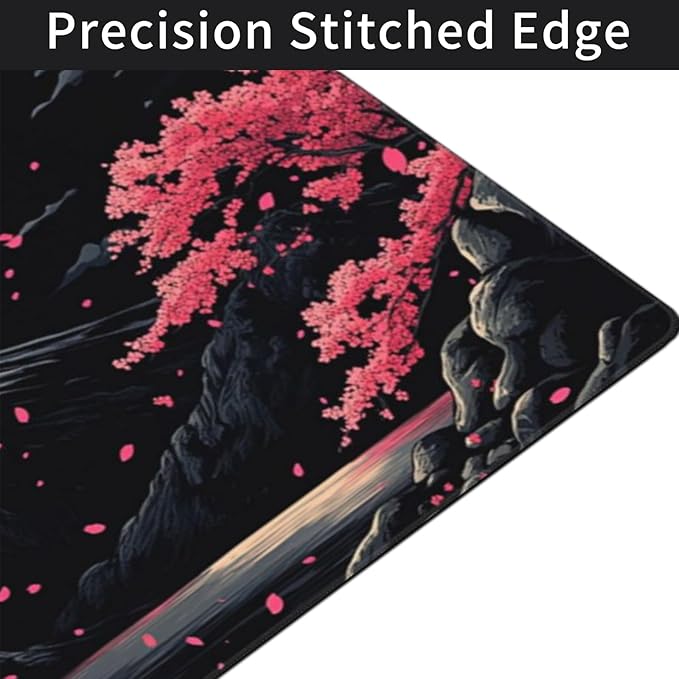 Extra XXXL Japanese Cherry Blossom Gaming Mouse Pad Watercolor Mouse Pads Keyboard Mat Stitched Edges Mousepad Non-Slip Rubber Base Desk Mat for Office &amp Home (48x24 Inch)