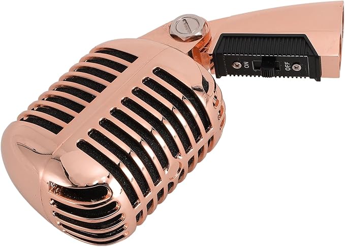 Vintage Classic Dynamic Microphone with Self Tensioning Rack for Retro Style Vocal Performances for Stage Singers and Musicians (Rose Gold)