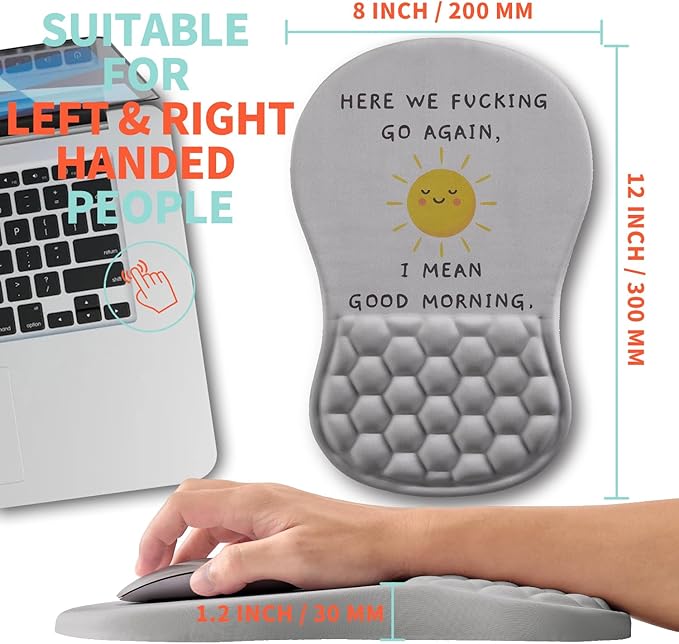Ergonomic Mouse Pad Wrist Support with Memory Foam Massage Bulge Carpal Tunnel Pain Relief Mousepad Wrist Rest for Mouse(12x8 inch Good Morning)