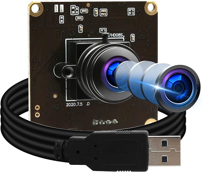 USB Camera Module High Speed 60fps 120fps 260fps Webcam with 180degree Fisheye Lens Full HD 1080P Computer Webcam Wide Angle Lightburn Camera for Windows/Linux/Raspberry Pi/Mac