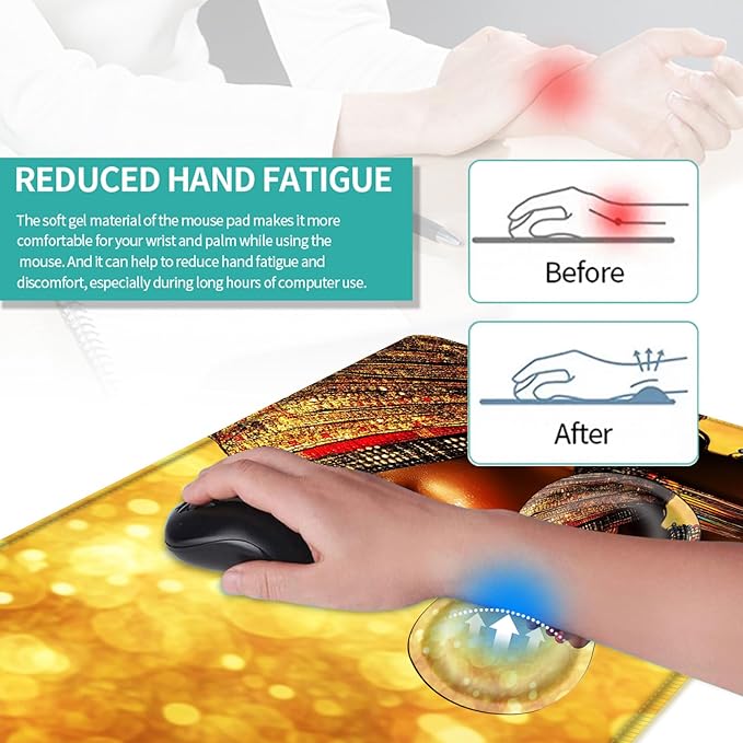 Keyboard Mouse Pad Set Extended Gaming Mouse Pad+Ergonomics Keyboard Wrist Rest Support Memory Foam Easy Typing Pain Relief 4Pcs XL Ultra Thick Desk MatAfrican Woman Gold Glitter