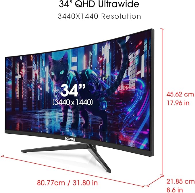 Sceptre 34-Inch Curved Ultrawide WQHD Monitor 3440 x 1440 R1500 Up to 180Hz/165Hz DisplayPort x2 100% sRGB 1ms Built-in Speakers Black (C345B-QUT168 Series)
