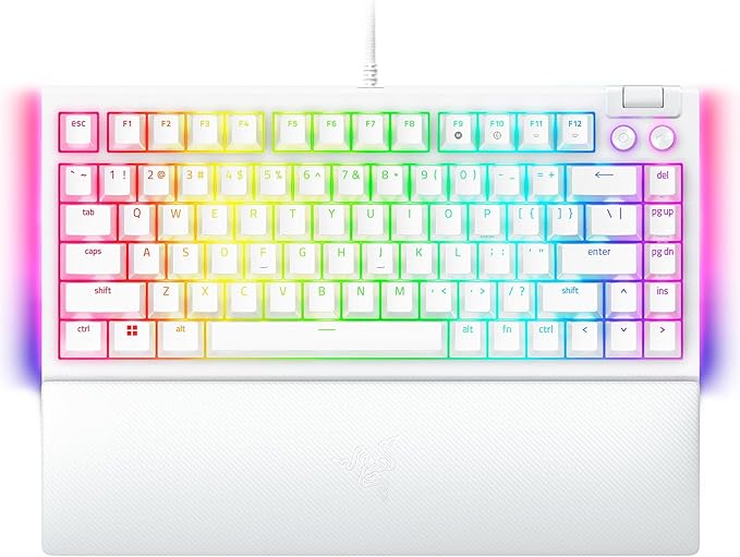 Razer BlackWidow V4 75% Mechanical Gaming Keyboard: Hot-swappable Design - Compact &amp Durable - Orange Tactile Switches - Chroma RGB - MF Roller &amp Media Keys - Comfortable Wrist Rest - White (R