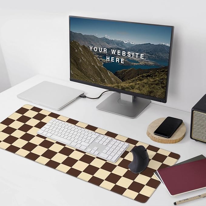 Brown Checkered Mouse Pad Large Desk Mat for Keyboard and Mouse Non-Slip Gaming Mousepad Office Desk Accessories for Computer 35.4x15.7Inch