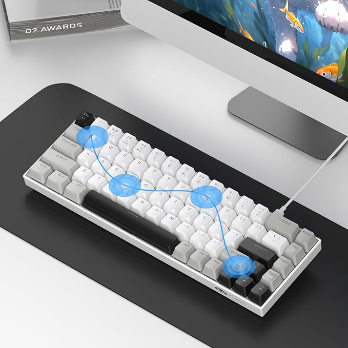 MageGee Portable 60% Mechanical Gaming Keyboard MK-Box LED White Backlit Compact 68 Keys Mini Wired Office Keyboard with Red Switch for Windows Laptop PC Mac - Grey