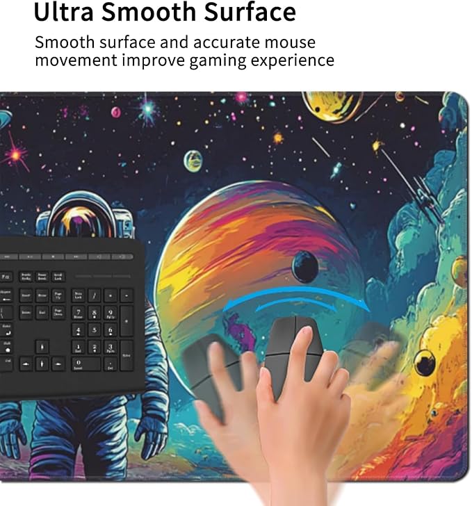 Extra Large Gaming Mouse Pad 48x24 Non-Slip Rubber Base Galaxy Astronaut Space Mouse Pad Waterproof Keyboard Mat with Stitched Edges for Work Game Office Desk