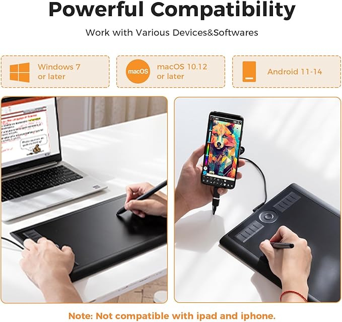 GAOMON M10K Drawing Tablet 10x6 inch Large Graphics Tablet with Touch Ring 8192 Levels Battery-Free Stylus 10 Hot Keys Art Tablet for Design Writing Editing Work with Mac Windows Android