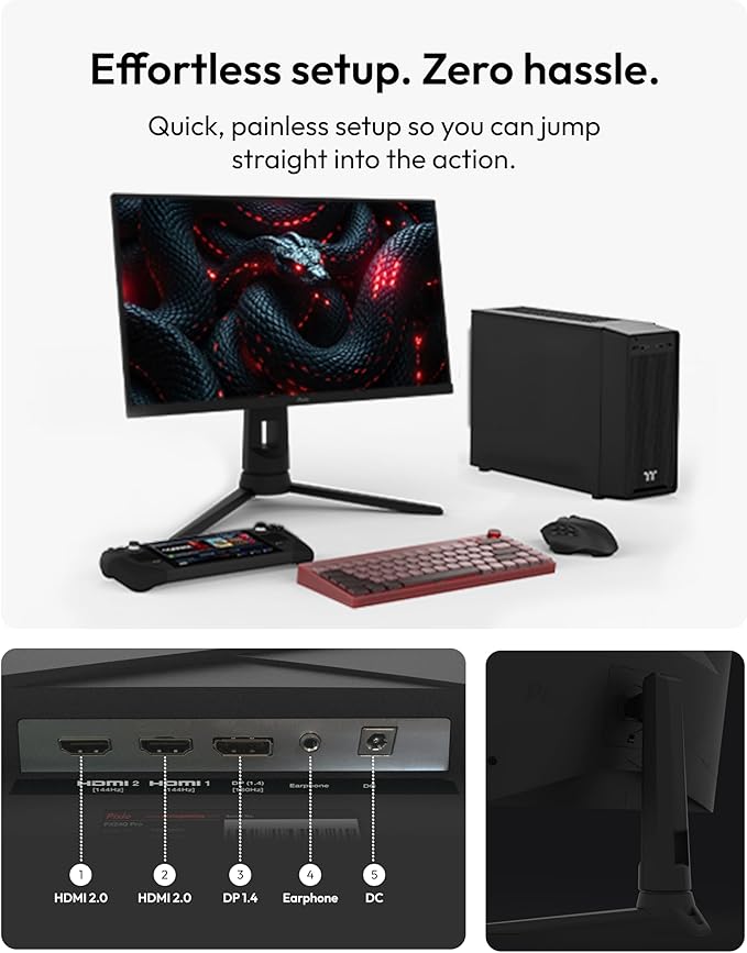Pixio PX24Q Pro 24 inch 180Hz Refresh Rate QHD 1440p Fast IPS 1ms GTG Response Time Gamnig Monitor with PS1S Wave Black Single Monitor Arm