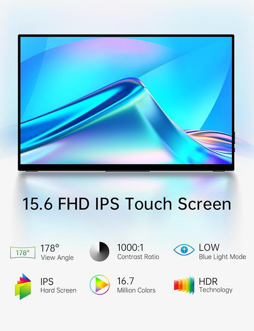 15.6'' Portable Monitor Touchscreen FHD IPS Touch Screen with Tempered Glass Travel Monitor with Kickstand &amp Speaker HDMI USB C External Monitors for Mac Laptop Phone Computer