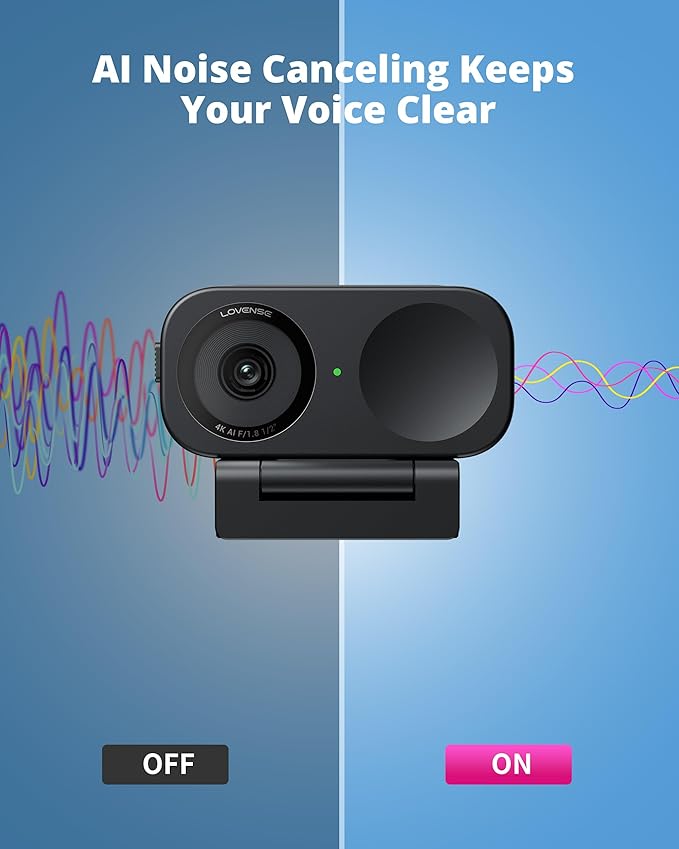 LOVENSE Webcam 2 4k for PC Live Streaming Camera 1/2 Sensor True Focus Al Noise Canceling Hand Gesture Control Mobile Control Auto Framing Customizable Audio Modes Microphones Privacy Control