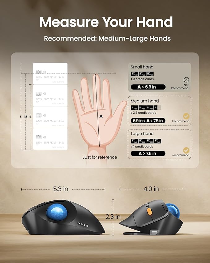 ProtoArc Wireless Bluetooth Trackball Mouse EM02 Two Adjustable Angle Ergonomic Rechargeable Computer Ball Mouse 3 Device Connection Thumb Control and Smooth Tracking for Laptop PC Mac-Blue