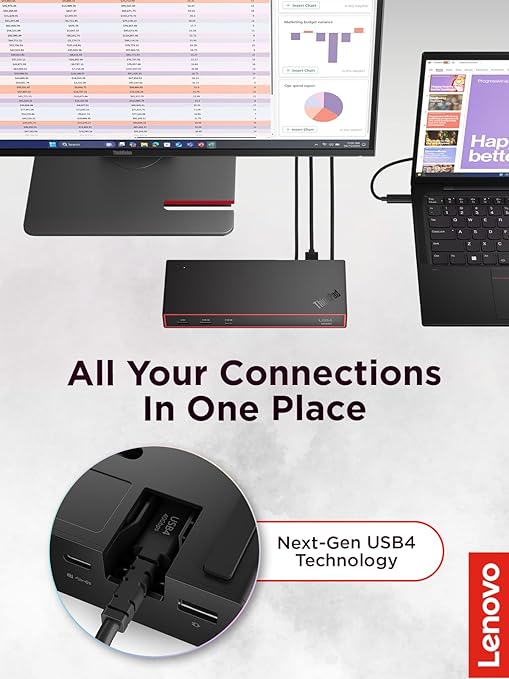 Lenovo ThinkPad USB 4 Smart Dock 5500 w/ 135W Adapter Supports up to 4 Displays 100W Power to Laptop Integrated USB4 Cable Eclipse Black