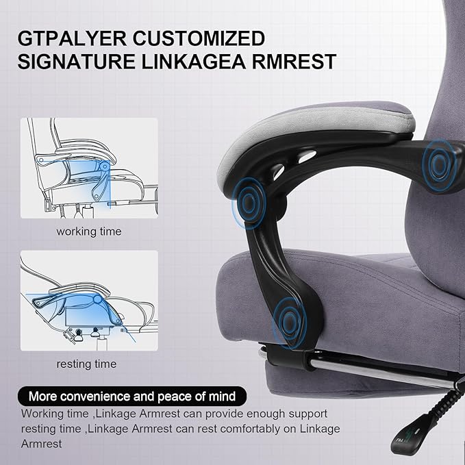 GTPLAYER Gaming Chair Computer Office Chair with Pocket Spring Cushion Linkage Armrests and Footrest High Back Ergonomic Computer Chair with Lumbar Support Task Chair with Footrest