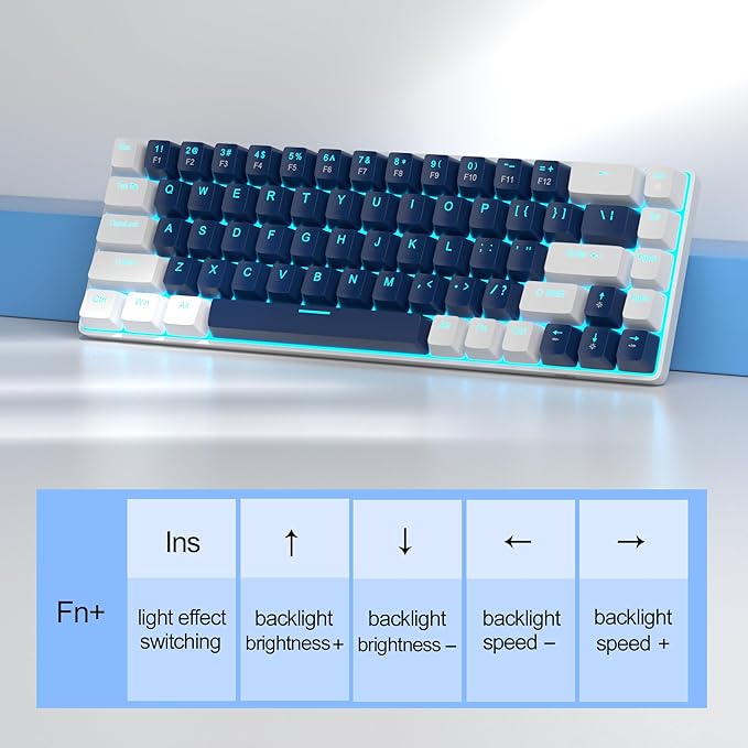 MageGee Portable 60% Mechanical Gaming Keyboard MK-Box LED Backlit Compact 68 Keys Mini Wired Office Keyboard with Blue Switch for Windows Laptop PC Mac - Blue/White