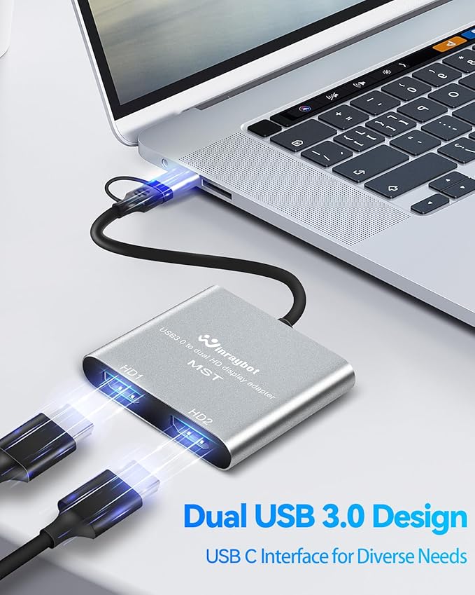 USB to Dual HDMI Adapter Type C to HDMI Splitter 1080@60Hz for 2 Monitors USB 3.0 to 2 HD Display Support Mac / Windows / Dual HD Extender - External Video &amp Graphics Card Adapter