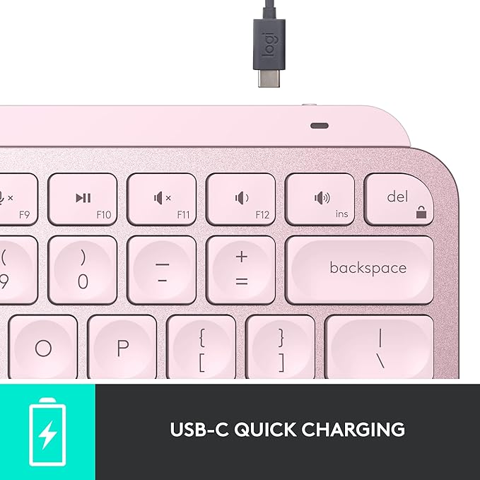 Logitech MX Keys Mini Minimalist Wireless Illuminated Keyboard Compact Bluetooth Backlit USB-C Compatible with Apple macOS iOS Windows Linux Android Metal Build - Rose