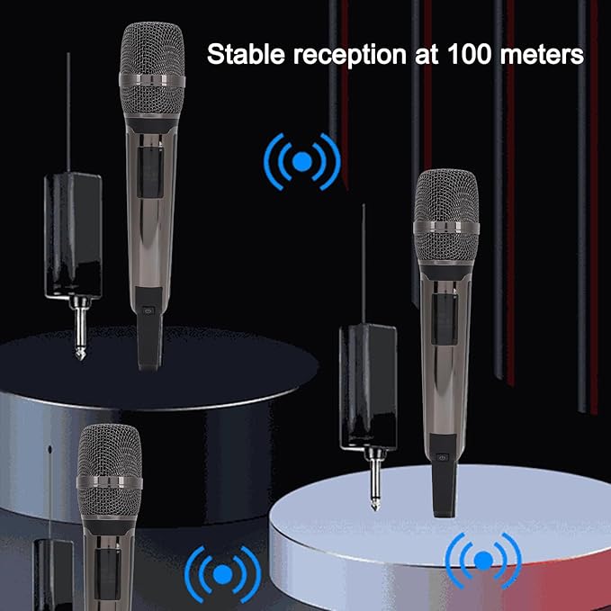 Microphone System Dynamic Mic UHF Metal Handheld Cordless Mic with Receiver Ideal for Karaoke Speech Wedding Party