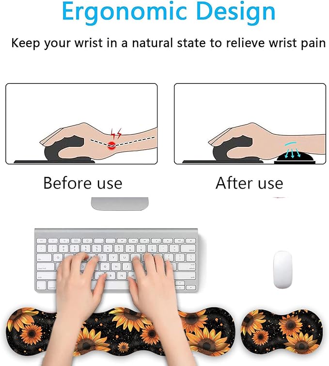 Keyboard Wrist Rest SetMemory Foam Wrist Support Mouse Pad31.5x11.8 Desk Mat for Comfortable Typing &amp Pain ReliefNon-Slip Base for Office &amp Home Use - Sunflower