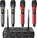 TONOR Wireless Microphones System with 4x10 Channels Cordless Handheld Microfono Inalambrico UHF Mics with Stable Signal Transmission for Karaoke Singing Party Church Wedding 60 m/200ft Red
