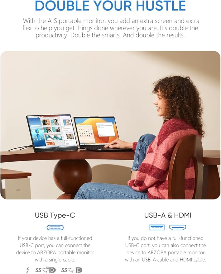 ARZOPA Portable Monitor Kickstand 14.0 Ultra Slim Portable Laptop Monitor FHD 1080P External Display with Dual Speakers Second Screen for Laptop PC Phone Xbox PS4/5 Switch-A1S