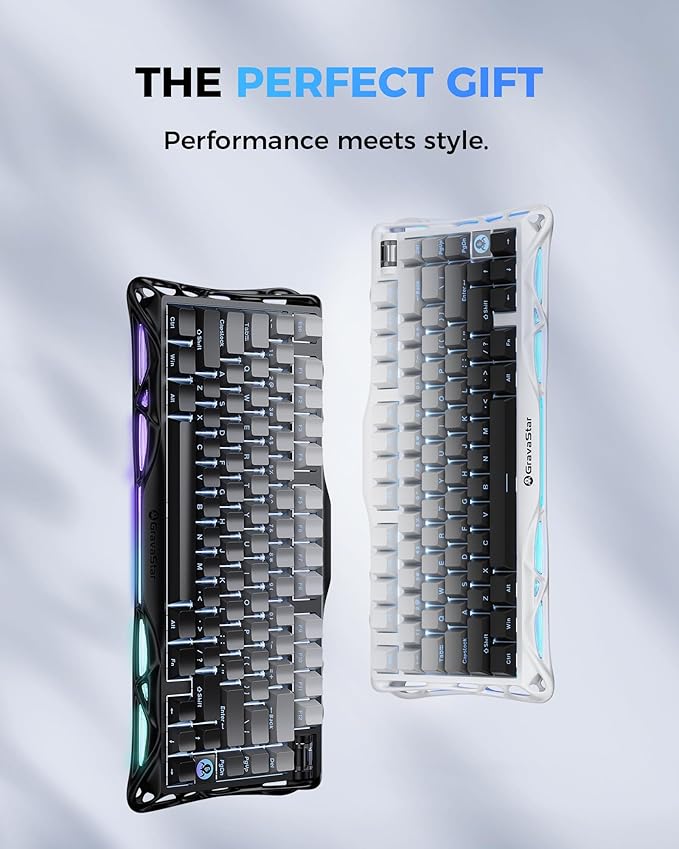 GravaStar Mercury K1 75% Wireless Mechanical Gaming Keyboard Aluminum Alloy Exoskeleton Design Gasket Custom Keyboard Hot-Swap Socket Linear Switches RGB Backlit