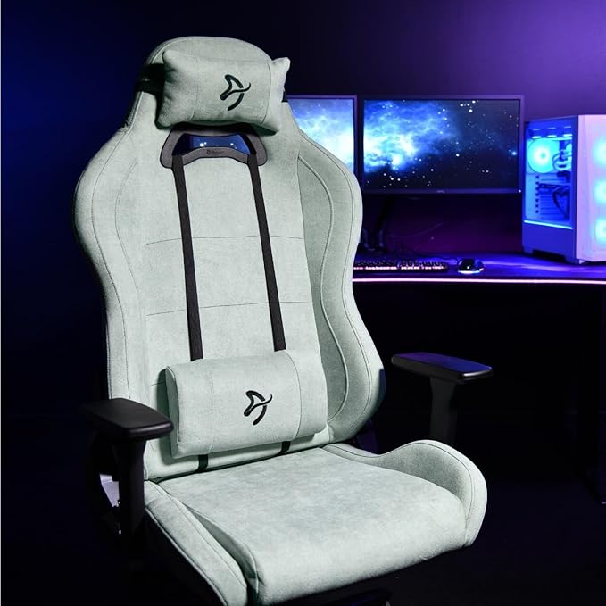 Arozzi Torretta Soft Fabric Gaming Chair Breathable Fluid-Repellent Ergonomic Office Chair with Adjustable Height 3D Armrest &amp 2 Supportive Pillows (Pearl Green)