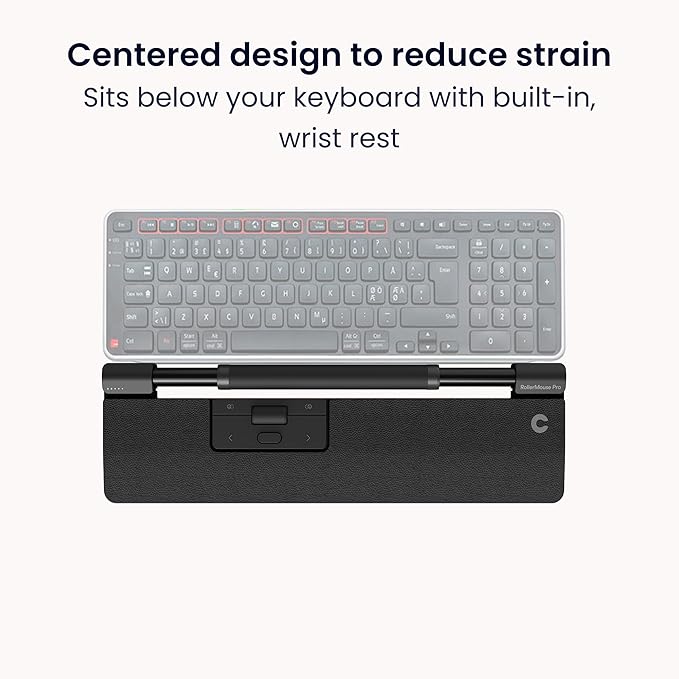 Contour RollerMouse Pro Ergonomic Central Rollerbar Design for Neck Shoulder &amp Wrist Pain Relief 6 Programmable Buttons 600-2800 DPI Productivity Plug &amp Play Mac &amp PC - Wireless - Slim
