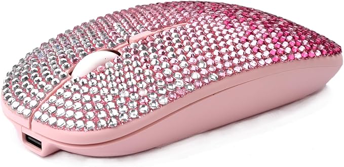 WONGS Bling Wireless Mouse Gradient Pink Crystal Rhinestone Rechargeable Wireless Silent Slim Mouse Sparkly Computer Mice with USB for LaptopNotebookPCMacBook - Gradient Pink