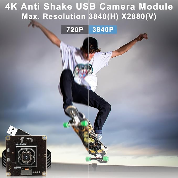 Anti Shake USB Camera Module 4K Vehicles IBIS Stabilization 11MP USB Webcam Autofocus 90 Degree No Distortion Lens Plug and Play for Machine Vision Industrial Robot Vision