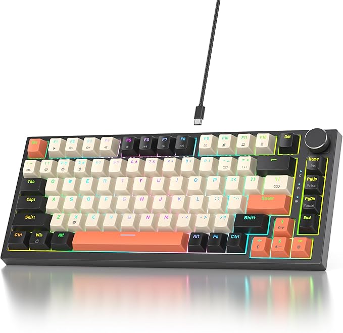 75% Mechanical Gaming Keyboard - Retro Gasket Mount Hot Swappable RGB Backlit TKL Custom Keyboard for PC Laptop Windows Gamers (Carbon)