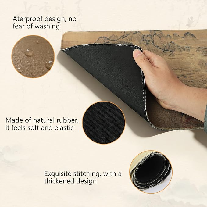 Chinese Style Famous Art Mouse Pad 31.5x12 Inches Non-Slip Rubber Base Waterproof Desk Mat for Office &amp Gaming (Extended XX-Large Ode to The Luo River Goddess (Chinese Myth Painting))