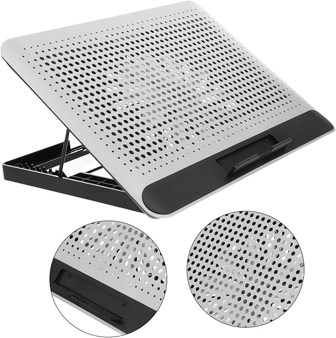 Thin Quiet Laptop Cooler with Fan Speed and Six-Angle Ergonomic Aluminum Stand Dual USB Ports for Home and Office Use Silver