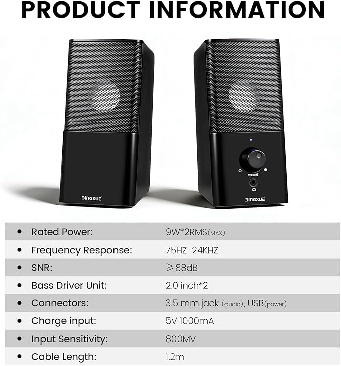 H21 Classic Computer Speakers for Desktop PC Full Stereo Sound USB-Powered Gaming Speaker with 3.5mm Aux Multimedia for Laptop/Desktop/Tablets/Phone(Black