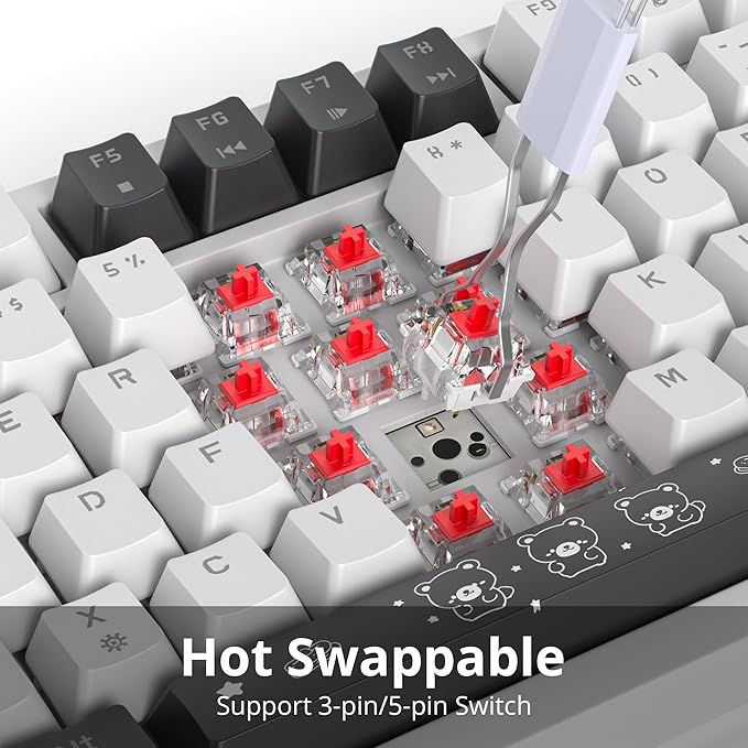 75% Wired Creamy Keyboard Hot Swappable Mechanical Gaming Keyboard with Gasket Mounted RGB Backlit Red Switch Knob Control for Win Pc Laptop(82Grey)