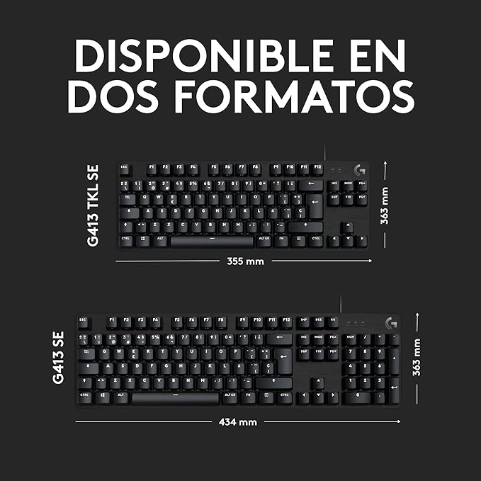 Logitech G413 TKL SE Mechanical Gaming Keyboard - Compact Backlit Keyboard with Tactile Mechanical Switches Anti-Ghosting Compatible with Windows macOS - Black Aluminum (Renewed)