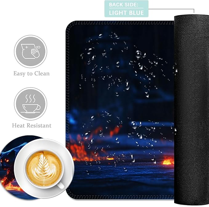 Keyboard Mouse Pad Set Extended Gaming Mouse Pad+Ergonomics Keyboard Wrist Rest Support Memory Foam Easy Typing Pain Relief 4Pcs XL Ultra Thick Desk MatGlowing Fire Leopard