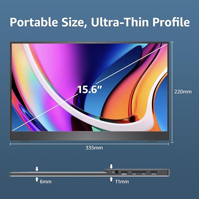 cocopar Portable Monitor 15.6 Inch 1080P FHD 60Hz 85% sRGB Travel Monitor with Speaker HDMI USB-C Second Screen for Laptop MacBook Surface PC Xbox PS4/5 VESA Mountable with Cover Stand