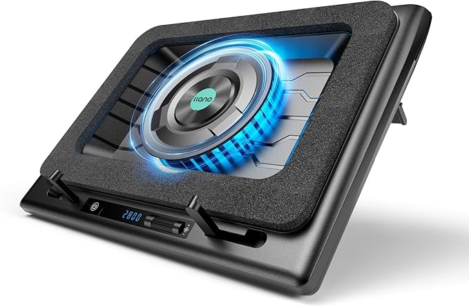 llano V12 Laptop Cooling Pad Gaming Laptop Cooler Stand with 5.5inch Powerful Turbo Fan Adjustable Speed Touch Control 3-Port USB A for Fast Cooling Laptop 15.6-19in Black (No RGB)