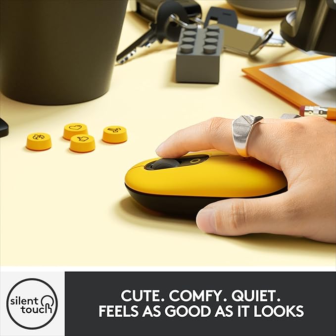 Logitech POP Mouse Wireless Mouse with Customizable Emojis SilentTouch Technology Precision/Speed Scroll Compact Design Bluetooth Multi-Device OS Compatible - Blast Yellow (Renewed)