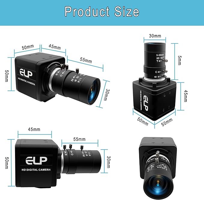 8MP Industrial USB Camera 10X Optical Zoom Manual Focus Webcam with 5-50mm Varifocal Lens UVC Plug and Play Computer Camera for Windows Linux MAC OS Android Raspberry Pi