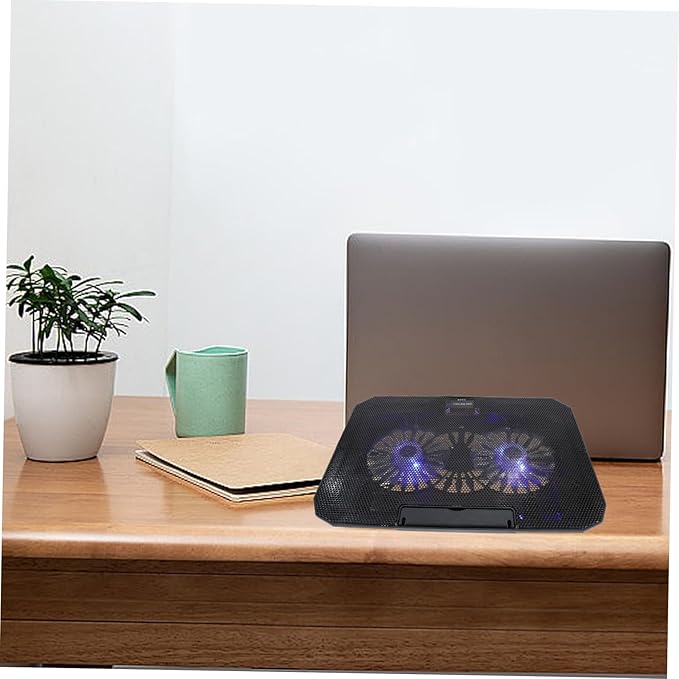 1Pc Laptop Cooler Stand for Laptops Black Ultra Quiet Dual Fans Ergonomic Design USB Powered Material Heat Dissipation